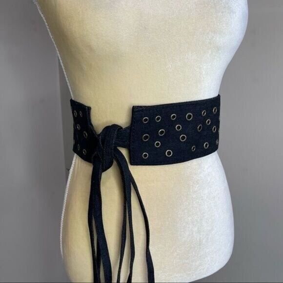 None Accessories - Denim Woman Rare Blue Reversible Belt tied Eyelet & Other Side Smooth